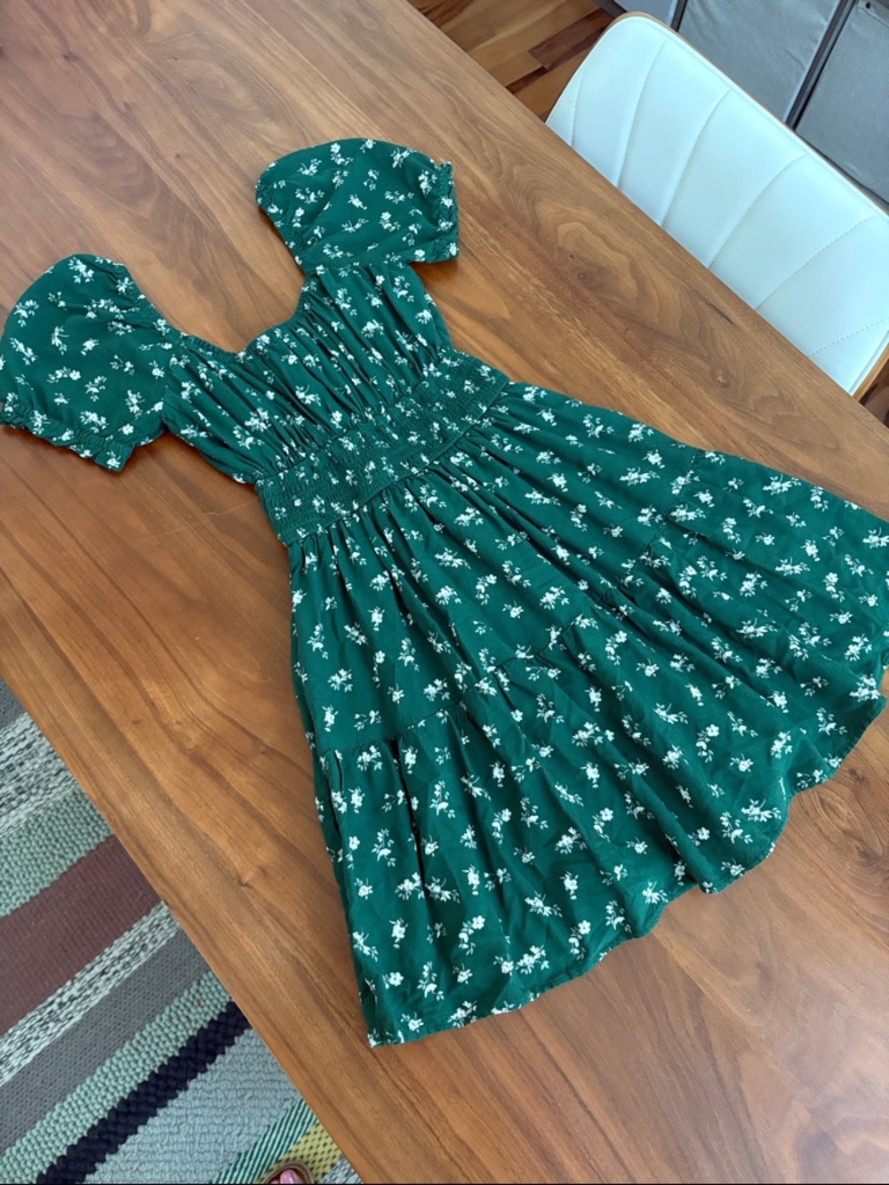 Hollister Green Floral Smocked Mini Dress Short Puff Sleeve with Shorts! - Picture 5 of 8